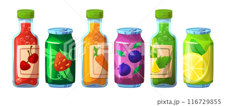 Soda can and fruit juice bottle drink icon vector Soda can and fruit juice bottle drink icon vector 116729855