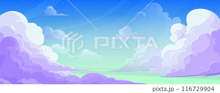 Anime blue sky with cloud cartoon background. 116729904