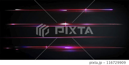 Neon red light lines glowing on black background 116729909