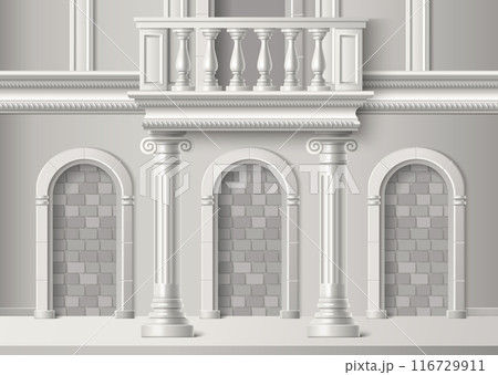 Classic antique building facade with balcony 116729911