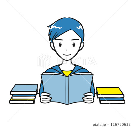 本を読むのが大好きな男の子のイラスト(シンプル) 本を読むのが大好きな男の子のイラスト(シンプル) 116730632