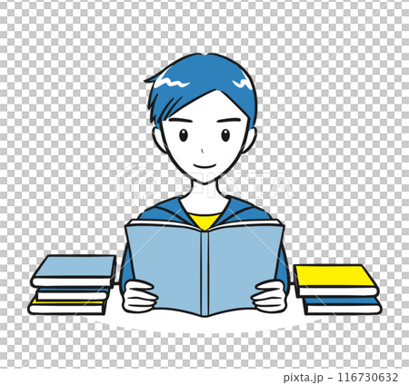 本を読むのが大好きな男の子のイラスト(シンプル) 本を読むのが大好きな男の子のイラスト(シンプル) 116730632