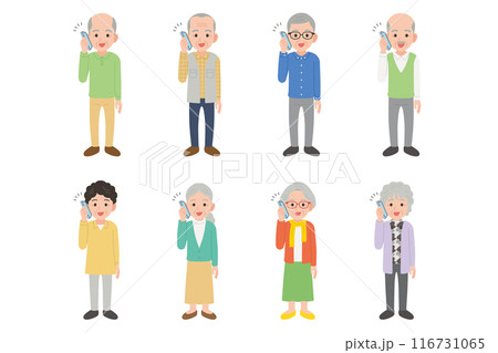 スマホで通話するシニア　男女セット 116731065