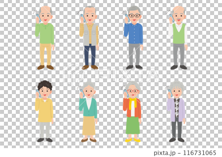 スマホで通話するシニア　男女セット 116731065