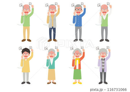 固定電話で通話するシニア　男女セット　怒りの表情 116731066