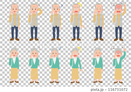 固定電話で通話するシニア　男女表情セット B 116731072