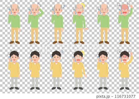 Seniors talking on smartphones Male and female facial expression set 116731077