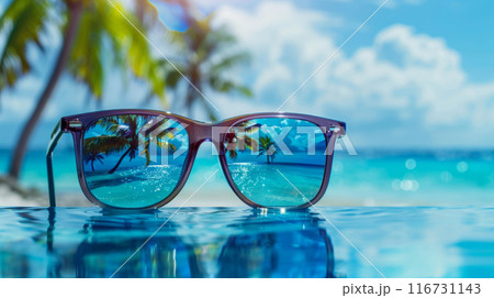 mirrored sunglasses on the beach mirrored sunglasses on the beach 116731143