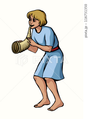 Vector drawing. Young boy playing music 116731350