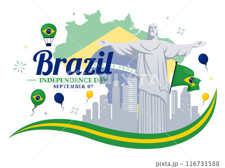 Happy Brazil Independence Day Vector Illustration on September 7 with Waving Flag and Ribbon in a National Holiday Flat Style Cartoon Background 116731588
