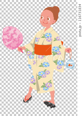 A girl enjoying a summer festival in a yukata A girl enjoying a summer festival in a yukata 116731834