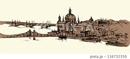 Hungarian Parliament Building. Vectos drawing scene Hungarian Parliament Building. Vectos drawing scene 116732350