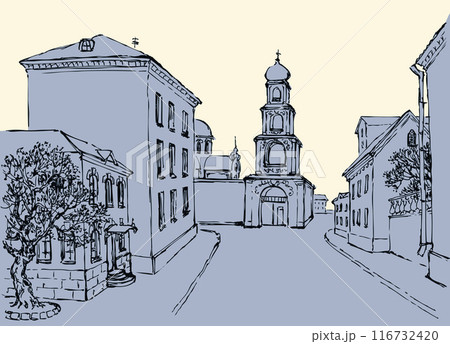 Vector cityscape. Architectural complex of old city Vector cityscape. Architectural complex of old city 116732420