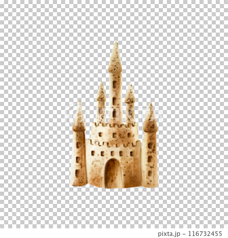 Sand castle. Watercolor hand drawn kids play in the sandbox illustration isolated on background. For designers, postcards, greetings, birthday, calendar, wallpapers, wrapping paper, scrapbooking 116732455