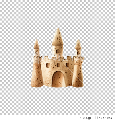 Sand castle. Watercolor hand drawn kids play in the sandbox illustration isolated on background. For designers, postcards, greetings, birthday, calendar, wallpapers, wrapping paper, scrapbooking 116732463