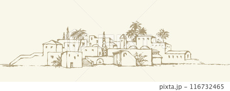 City in a desert. Vector drawing 116732465