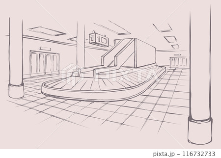 Point of checking luggage in airport. Vector drawing 116732733