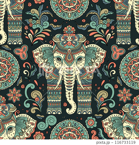 Indian elephant vintage animal cute seamless pattern vector illustration Indian elephant vintage animal cute seamless pattern vector illustration 116733119