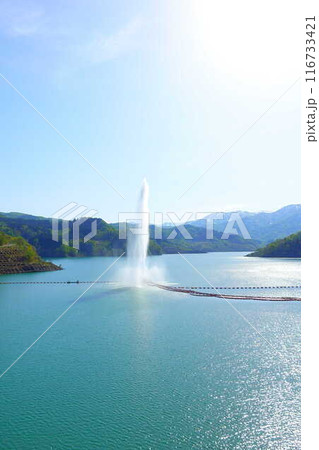 寒河江ダム　月山湖　大噴水　月山　西川町 116733421