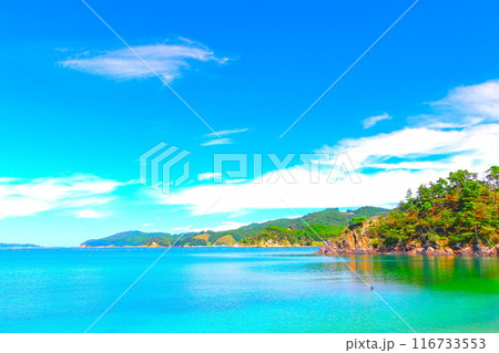 牡鹿半島野々浜の美しい海と空 牡鹿半島野々浜の美しい海と空 116733553