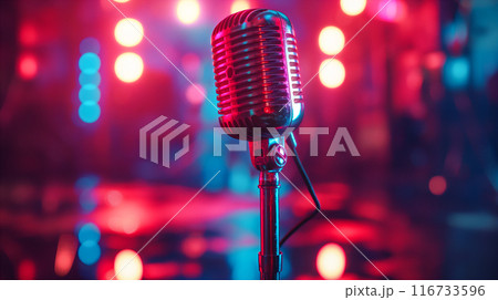 Vintage Microphone On Stage. Generative AI 116733596