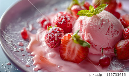 Strawberry Ice Cream Dessert. Generative AI 116733616