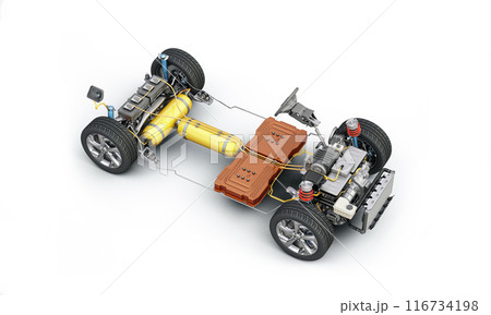 Hydrogen car technical under carriage 3D rendering. 116734198