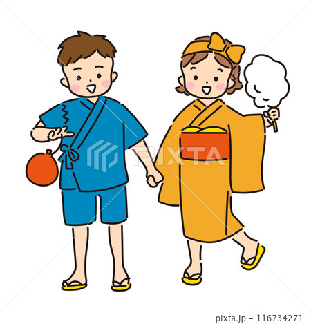 浴衣を着て夏祭りを楽しむ子ども 116734271