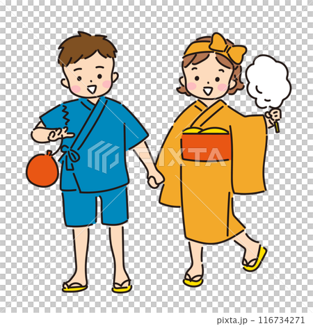 浴衣を着て夏祭りを楽しむ子ども 116734271