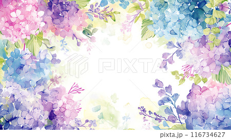 紫陽花の水彩画 フレーム付き 紫陽花の水彩画フレームセットのイラスト素材 [114096428] - PIXTA