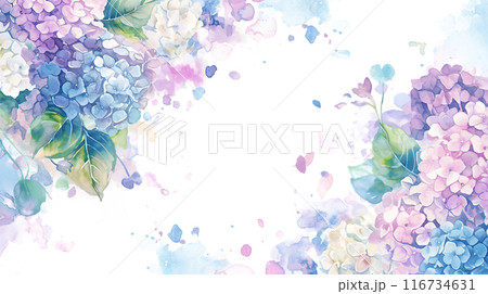 ロマンチックな紫陽花の水彩イラストフレーム背景 116734631