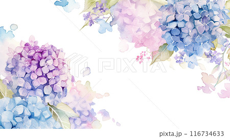 紫陽花の水彩画 フレーム付き 紫陽花のブーケフレーム 水彩イラストのイラスト素材