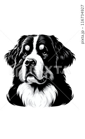 スイスのバーニーズ・マウンテン・ドッグのモノトーン画像。大型で力強いが穏やかな性格。 116734927