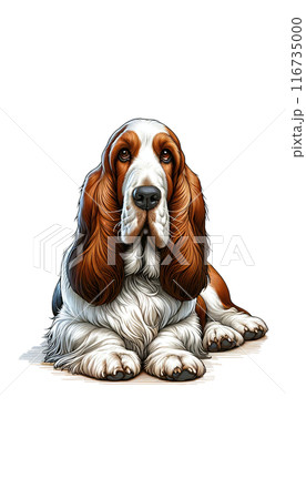 フランスのバセット・グリフォン・ヴァンデーンのカラー画像。長い耳と粗い被毛が特徴的。 116735000