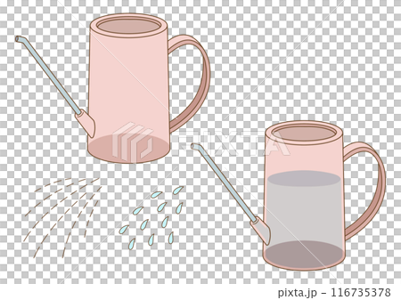 Pastel-colored, transparent watering cans (with and without water) and watering parts 116735378