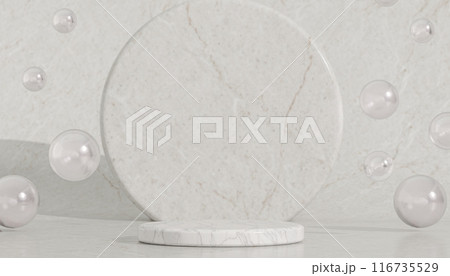 Product Presentation podium, Elegant Marble Display Stand Floating Bubbles Luxury, Minimalist Style Cosmetics Perfume Jewelry, Retail Marketing 116735529