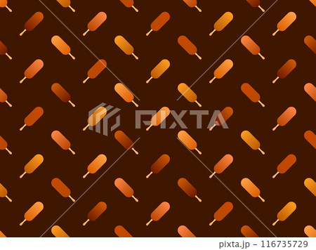 Chocolate ice cream on a stick seamless pattern. Gradient ice cream in chocolate coating on a stick. Design for covers, wallpapers, banners and posters. Vector illustration Chocolate ice cream on a stick seamless pattern. Gradient ice cream in chocolate coating on a stick. Design for covers, wallpapers, banners and posters. Vector illustration 116735729