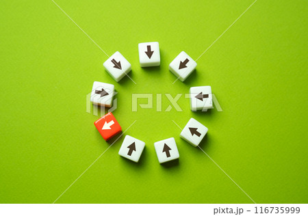The arrow leaves the group. Refusal to approach and merge. Stocks market crash,. Company termination, debts and bankruptcy. The arrow leaves the group. Refusal to approach and merge. Stocks market crash,. Company termination, debts and bankruptcy. 116735999