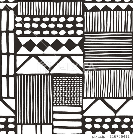 Beautiful seamless pattern with watercolor hand drawn traditional African ornament. Ethnic style print design. Patchwork. Beautiful seamless pattern with watercolor hand drawn traditional African ornament. Ethnic style print design. Patchwork. 116736411