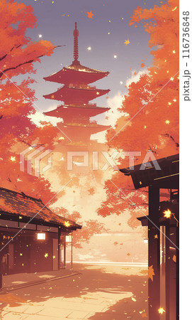 夕焼けに染まる五重塔 AI画像 夕焼けに染まる五重塔 AI画像 116736848