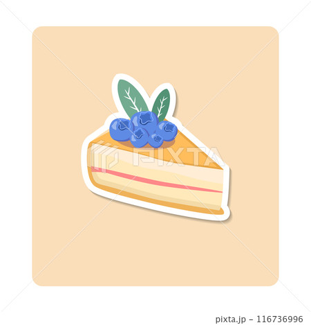 Slice of delicious cheesecake with blueberries on top sitting on white plate Slice of delicious cheesecake with blueberries on top sitting on white plate 116736996