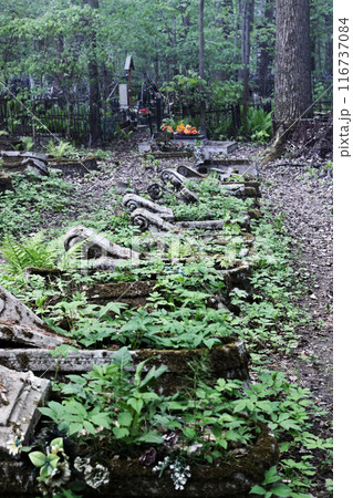 Old dilapidated graves on cemetery Old dilapidated graves on cemetery 116737084