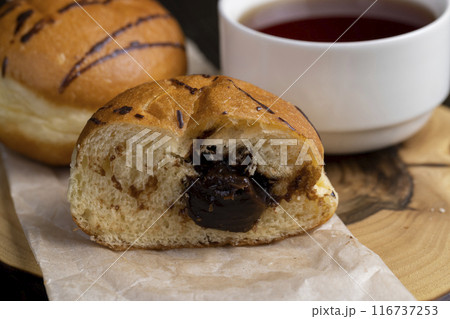 sweet dessert for tea with soft chocolate filling 116737253