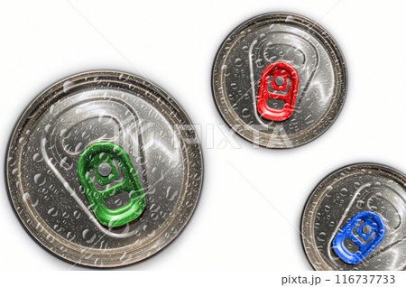 Tops of soda cans. Aluminum cans of soda background. 116737733