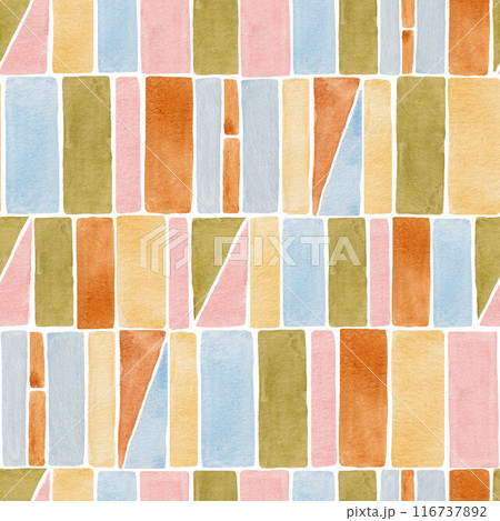 Beautiful abstract seamless pattern with colorful watercolor geometric ornament. Abstract patchwork print design. Stock illustration. Beautiful abstract seamless pattern with colorful watercolor geometric ornament. Abstract patchwork print design. Stock illustration. 116737892