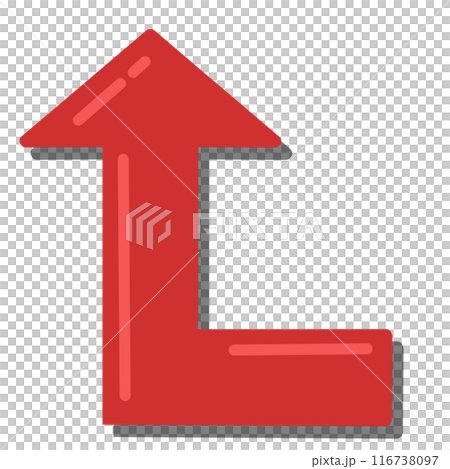 90 degree bend arrow 1 (red) (with reflection and shadow) 116738097
