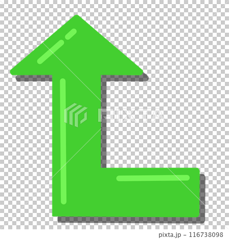 90 degree bend arrow 1 (green) (with reflection and shadow) 116738098