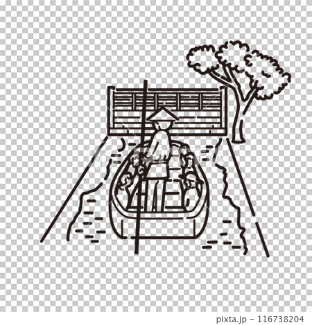 福岡　柳川　川下りのイラスト（線画） 116738204