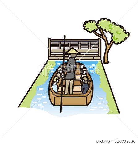 福岡　柳川　川下りのイラスト（カラー ） 116738230