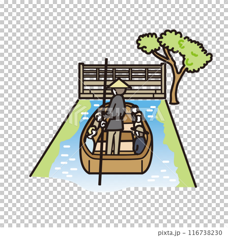 福岡　柳川　川下りのイラスト（カラー ） 116738230